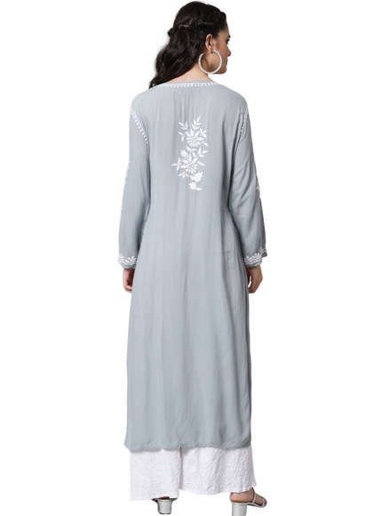 Librose Modal Reyon Grey Nyra look fine Lucknowi Chikankari Long Kurti