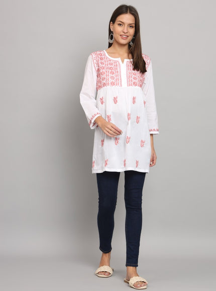 Librose Lucknowi chikankari pure cotton short top for women - My Store
