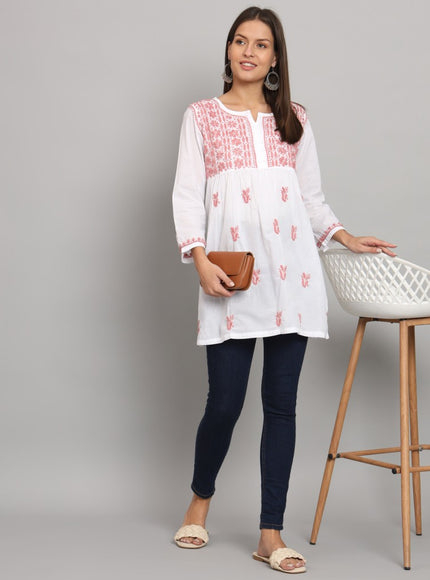 Librose Lucknowi chikankari pure cotton short top for women - My Store