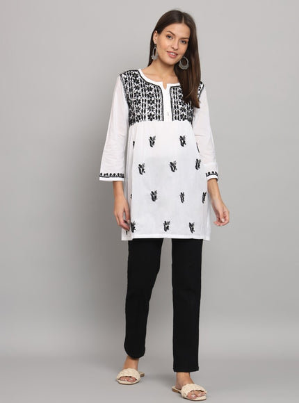 Librose Lucknowi chikankari pure cotton short top for women - My Store