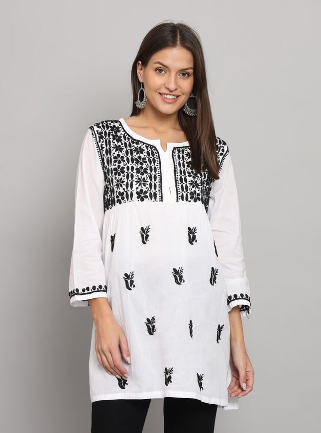 Librose Lucknowi chikankari pure cotton short top for women - My Store