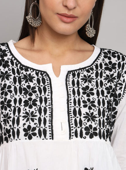 Librose Lucknowi chikankari pure cotton short top for women - My Store