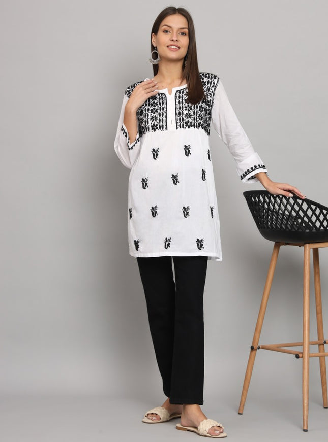 Librose Lucknowi chikankari pure cotton short top for women - My Store