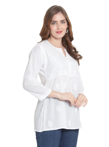 Librose Lucknowi chikankari pure cotton short top for women - My Store