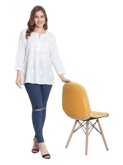 Librose Lucknowi chikankari pure cotton short top for women - My Store