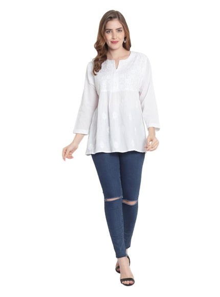 Librose Lucknowi chikankari pure cotton short top for women - My Store
