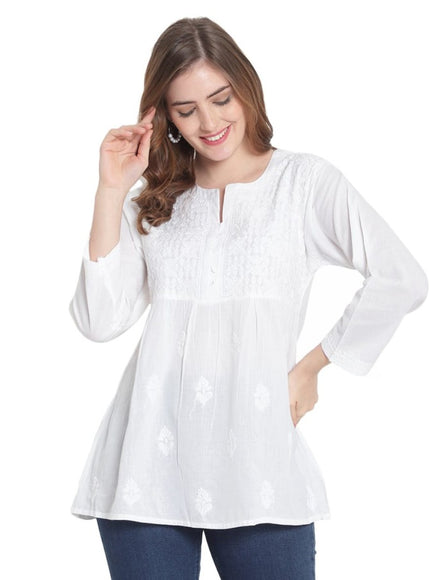 Librose Lucknowi chikankari pure cotton short top for women - My Store