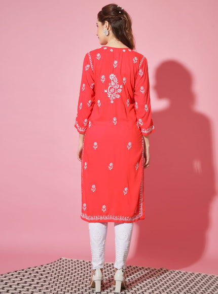Librose Lucknowi Chikankari hand embroidered kurti for women (Red)