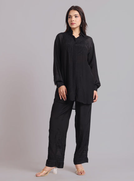 Librose Muslin Chikankari Embroidered 2Pc Co-ord set for women| Lucknowi Craft