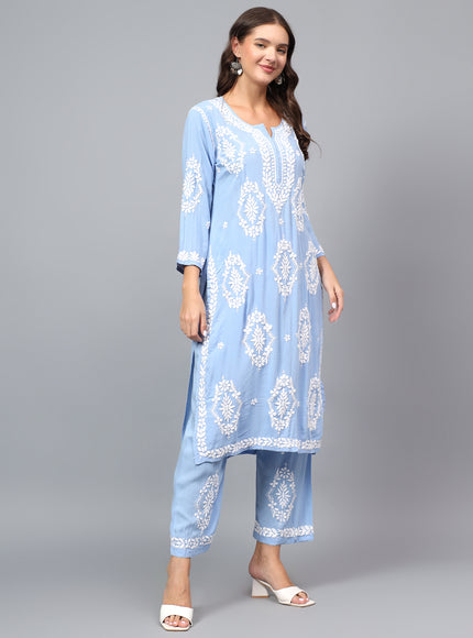 Premium modal fabric kurta plazzo set for women| Chikankari embroidered| Lucknowi craft