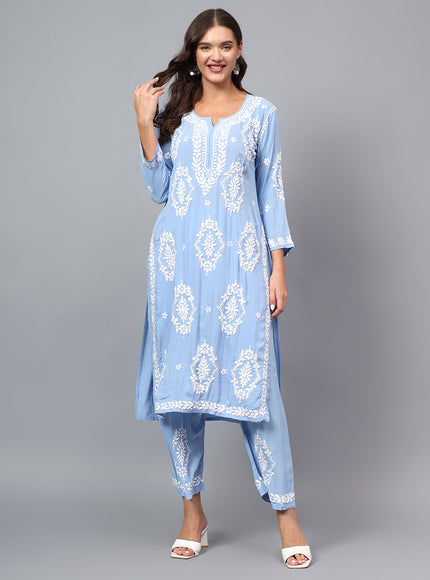 Premium modal fabric kurta plazzo set for women| Chikankari embroidered| Lucknowi craft