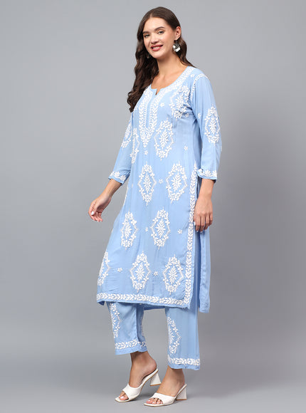 Premium modal fabric kurta plazzo set for women| Chikankari embroidered| Lucknowi craft