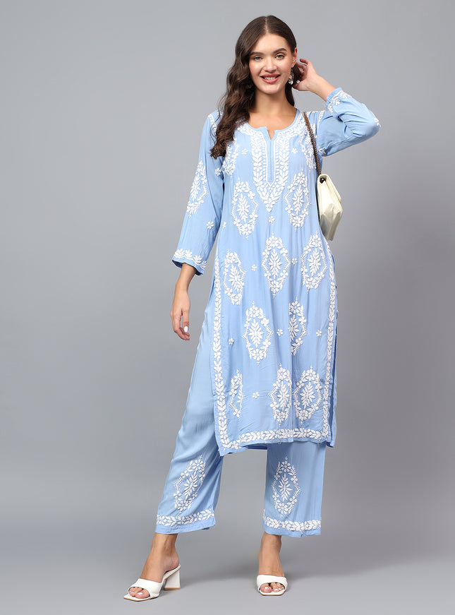 Premium modal fabric kurta plazzo set for women| Chikankari embroidered| Lucknowi craft