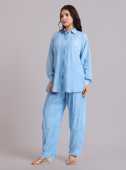 Librose Muslin Chikankari Embroidered 2Pc Co-ord set for women| Lucknowi Craft