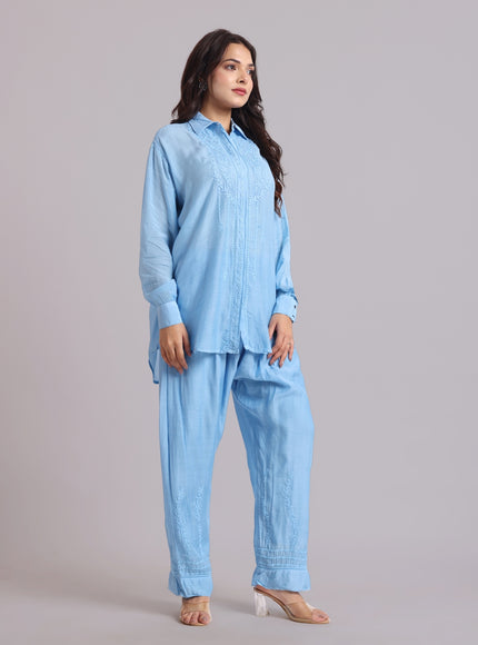 Librose Muslin Chikankari Embroidered 2Pc Co-ord set for women| Lucknowi Craft