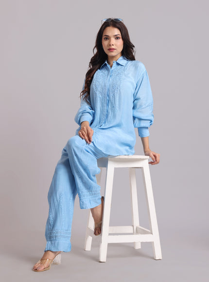 Librose Muslin Chikankari Embroidered 2Pc Co-ord set for women| Lucknowi Craft