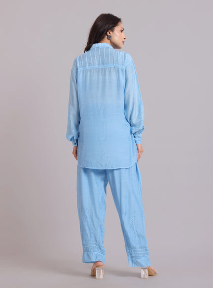 Librose Muslin Chikankari Embroidered 2Pc Co-ord set for women| Lucknowi Craft