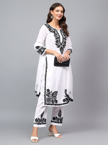 Pure Cotton Chikankari embroidered Kurta Plazzo Dupatta set for women | lucknowi Craft