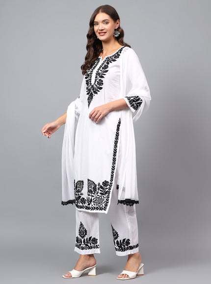 Pure Cotton Chikankari embroidered Kurta Plazzo Dupatta set for women | lucknowi Craft