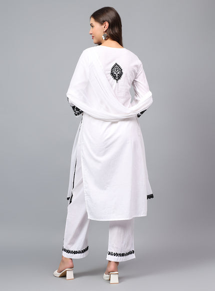 Pure Cotton Chikankari embroidered Kurta Plazzo Dupatta set for women | lucknowi Craft