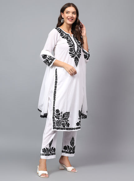 Pure Cotton Chikankari embroidered Kurta Plazzo Dupatta set for women | lucknowi Craft