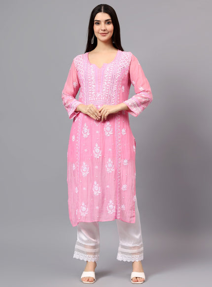 Pure Mal Chanderi Kurta embroidered  with lucknowi chikankari and beautiful Dardozi embellishment.
