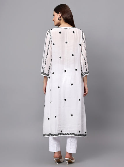 Librose Lucknowi Chikankari Premium Muslin Angrakha Kurta for women, Girls and ladies