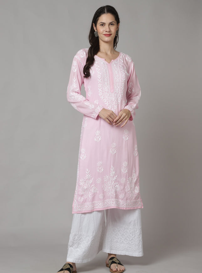 Librose Chikankari super soft modal kurti for women ( Pink )