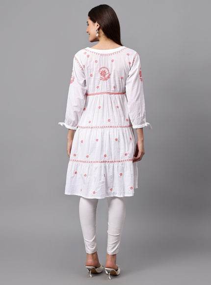 Librose Lucknowi Chikankari pure soft cotton tunic short Gown for girls and women