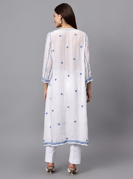 Librose Lucknowi Chikankari Premium Muslin Angrakha Kurta for women, Girls and ladies