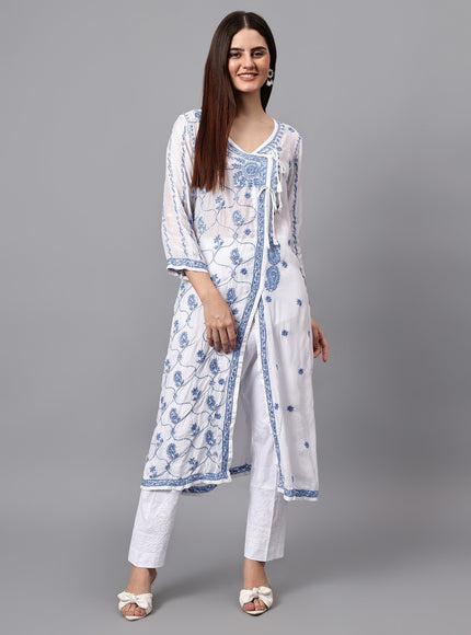 Librose Lucknowi Chikankari Premium Muslin Angrakha Kurta for women, Girls and ladies