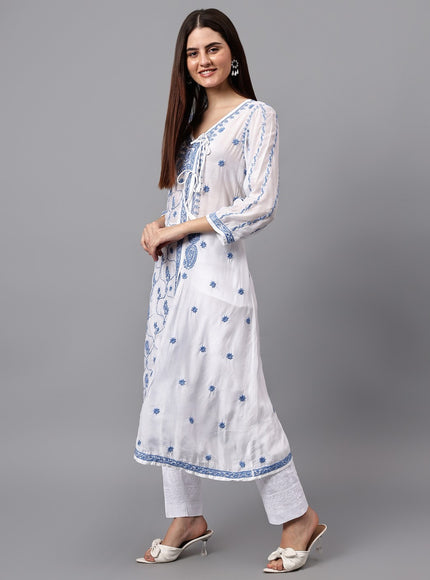Librose Lucknowi Chikankari Premium Muslin Angrakha Kurta for women, Girls and ladies