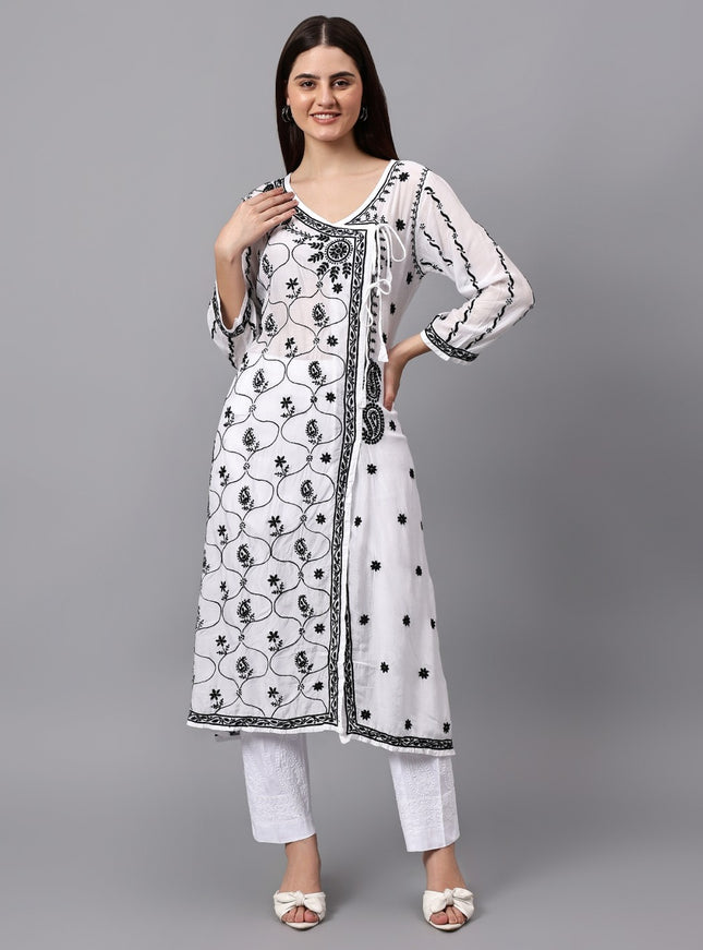 Librose Lucknowi Chikankari Premium Muslin Angrakha Kurta for women, Girls and ladies