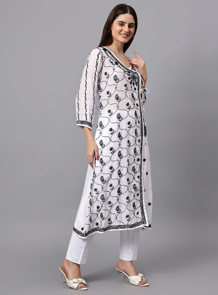 Librose Lucknowi Chikankari Premium Muslin Angrakha Kurta for women, Girls and ladies