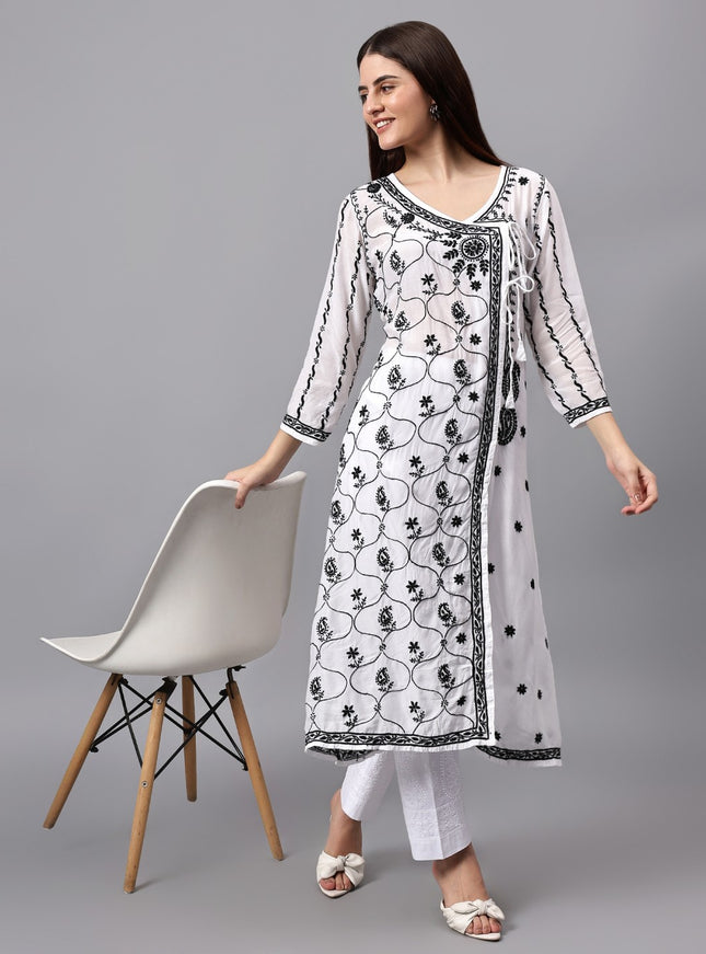 Librose Lucknowi Chikankari Premium Muslin Angrakha Kurta for women, Girls and ladies