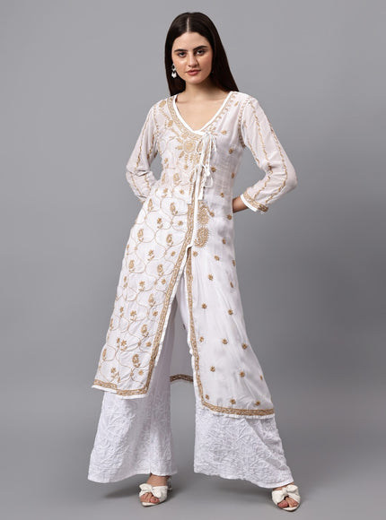 Librose Lucknowi Chikankari Premium Muslin Angrakha Kurta for women, Girls and ladies
