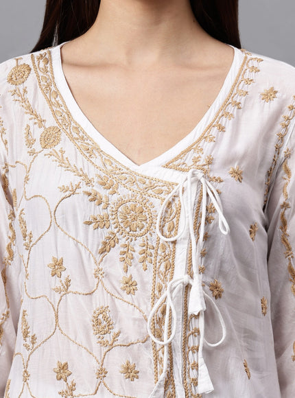 Librose Lucknowi Chikankari Premium Muslin Angrakha Kurta for women, Girls and ladies