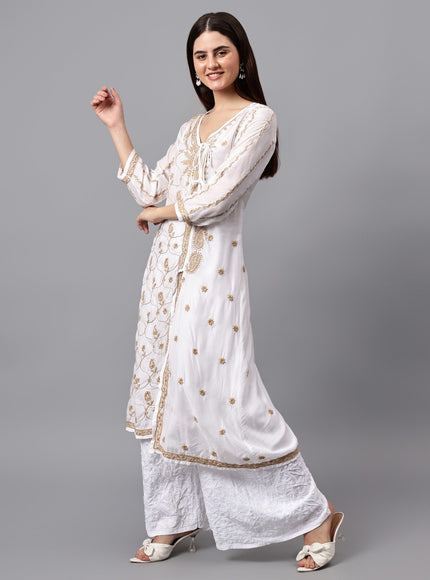 Librose Lucknowi Chikankari Premium Muslin Angrakha Kurta for women, Girls and ladies