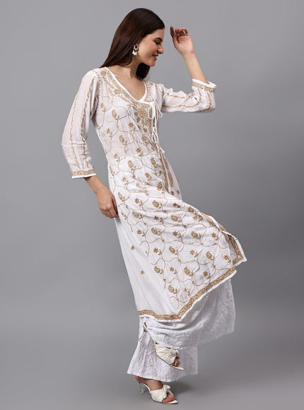 Librose Lucknowi Chikankari Premium Muslin Angrakha Kurta for women, Girls and ladies