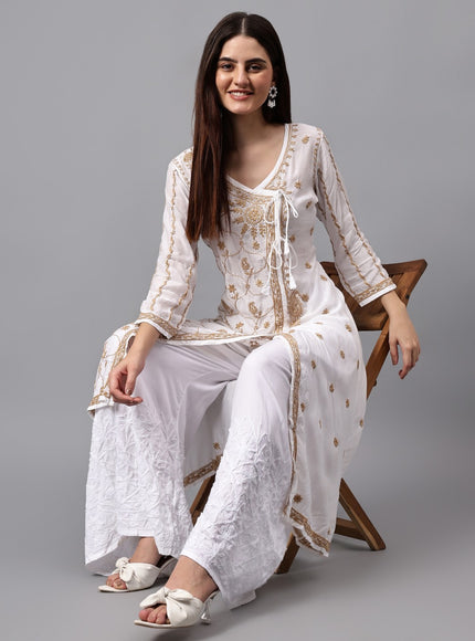 Librose Lucknowi Chikankari Premium Muslin Angrakha Kurta for women, Girls and ladies