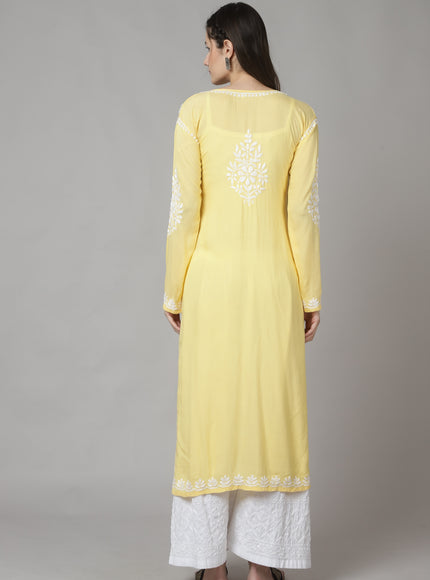 Librose Lucknowi Chikankari Modal kurta for women ( Lemon Yellow )