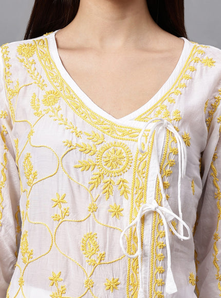 Librose Lucknowi Chikankari Premium Muslin Angrakha Kurta for women, Girls and ladies