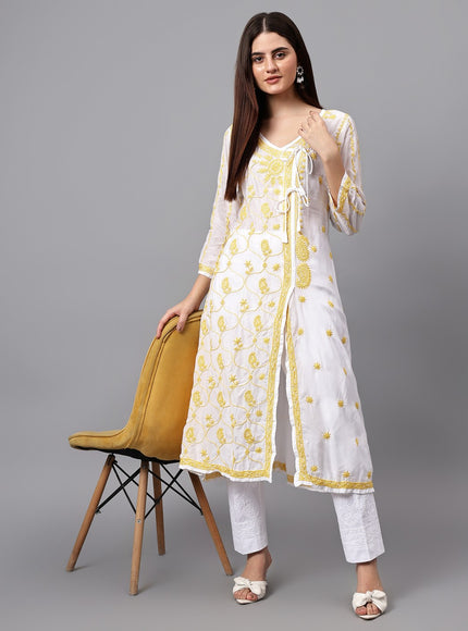 Librose Lucknowi Chikankari Premium Muslin Angrakha Kurta for women, Girls and ladies