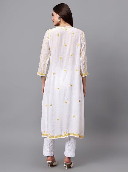 Librose Lucknowi Chikankari Premium Muslin Angrakha Kurta for women, Girls and ladies