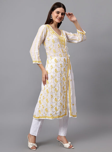 Librose Lucknowi Chikankari Premium Muslin Angrakha Kurta for women, Girls and ladies