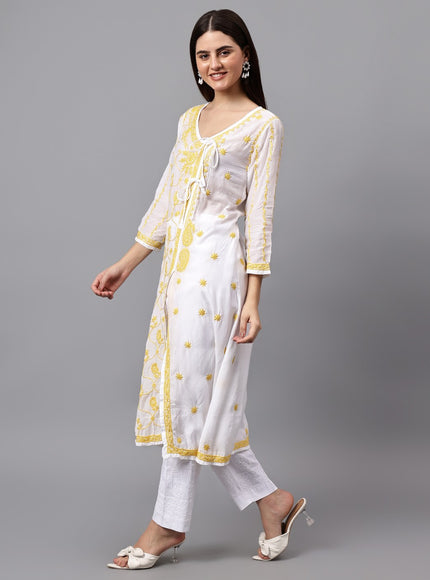 Librose Lucknowi Chikankari Premium Muslin Angrakha Kurta for women, Girls and ladies