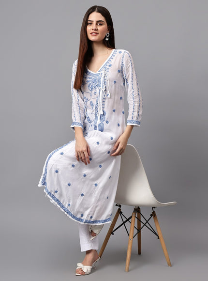 Librose Lucknowi Chikankari Premium Muslin Angrakha Kurta for women, Girls and ladies
