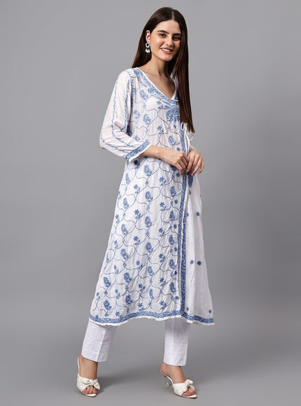 Librose Lucknowi Chikankari Premium Muslin Angrakha Kurta for women, Girls and ladies
