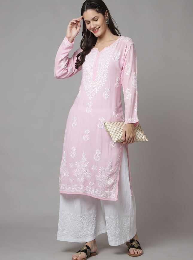 Librose Chikankari super soft modal kurti for women ( Pink )