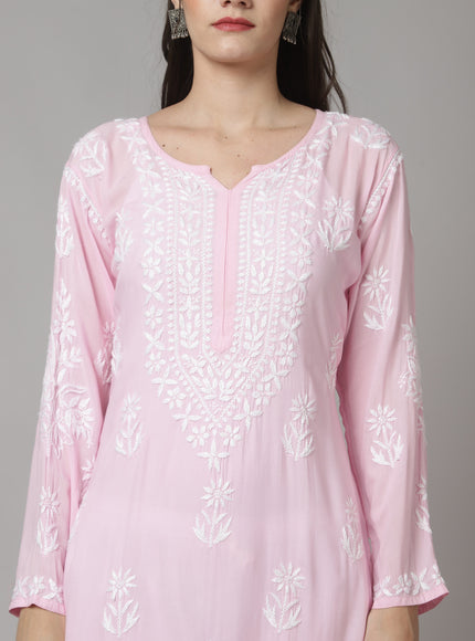 Librose Chikankari super soft modal kurti for women ( Pink )